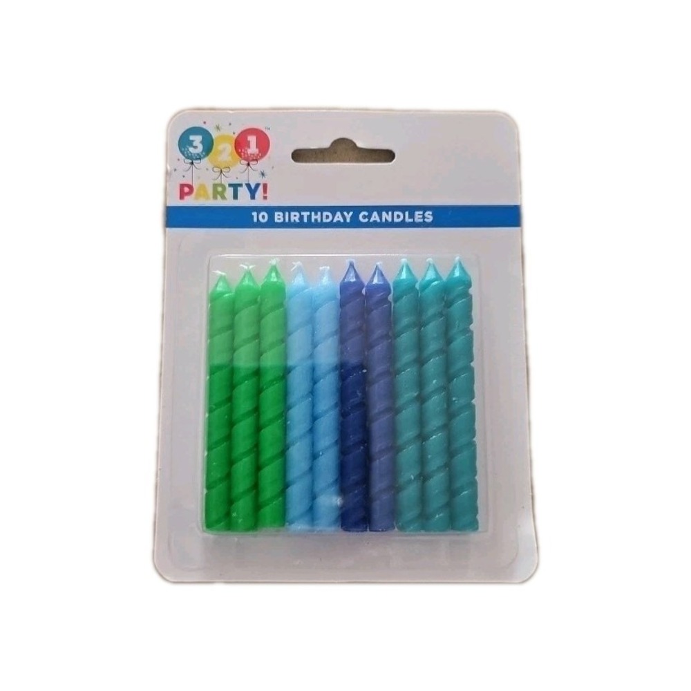 321 Party 10 Pack Birthday Candles Blue/Green 1 pk